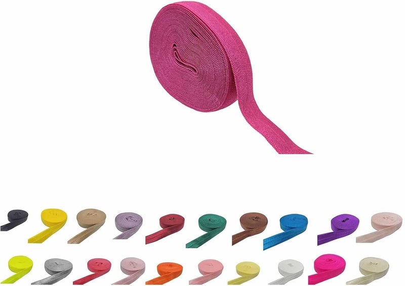 FAYADA Fold Over Elastic,5/8" Foldover FOE Trim Elastic Ribbon,Stretch FOE Band for Hair Ties Headbands Sewing Craft -5 Yards (Hot Pink) - Image 1